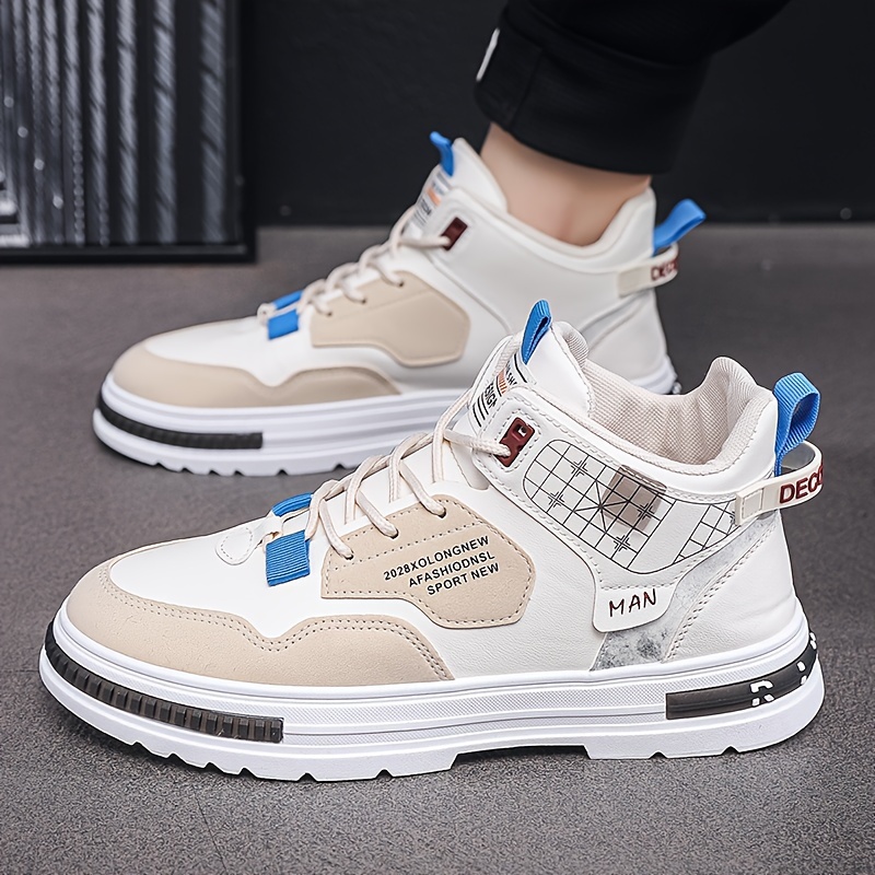 mens alphabet print casual ankle skate shoes wear resistant non slip lace up shoes with pu leather uppers for outdoor details 7