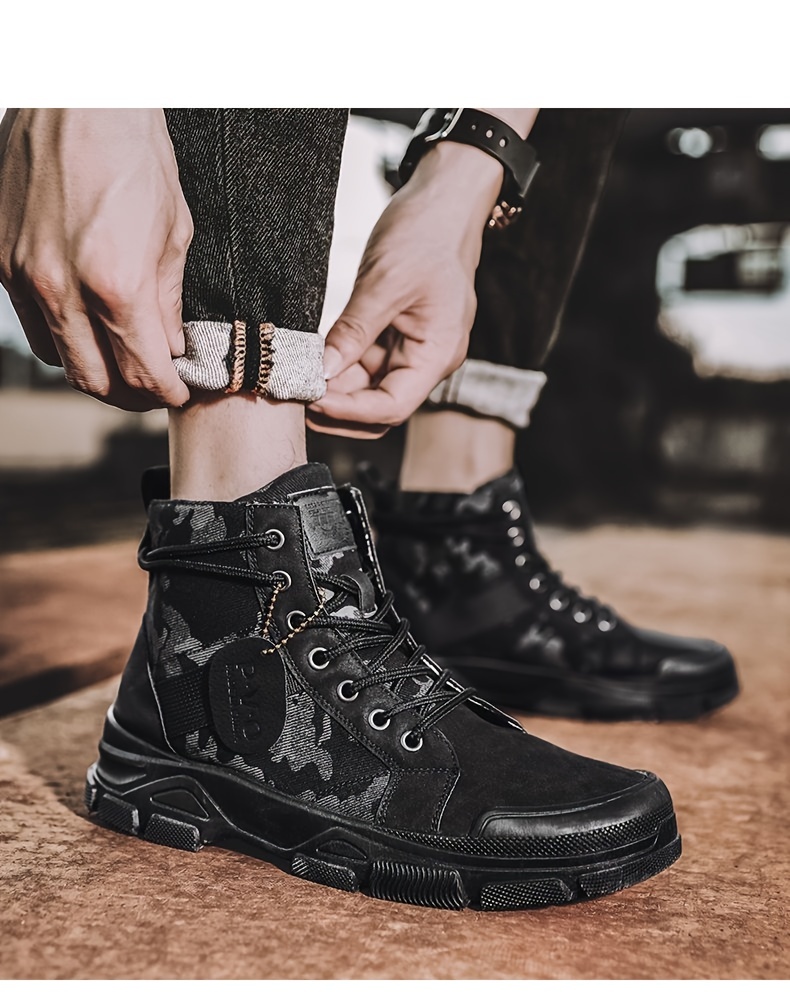 mens lace up boots work boots casual walking shoes comfortable and breathable details 5